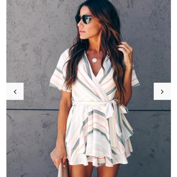 Samana Stripe Ruffle Romper - Picture 2 of 10